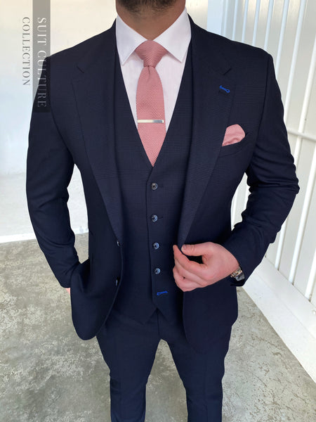 Pink Shirt Navy Tux Pink Tie Santorini Navy Piece – Suit Culture