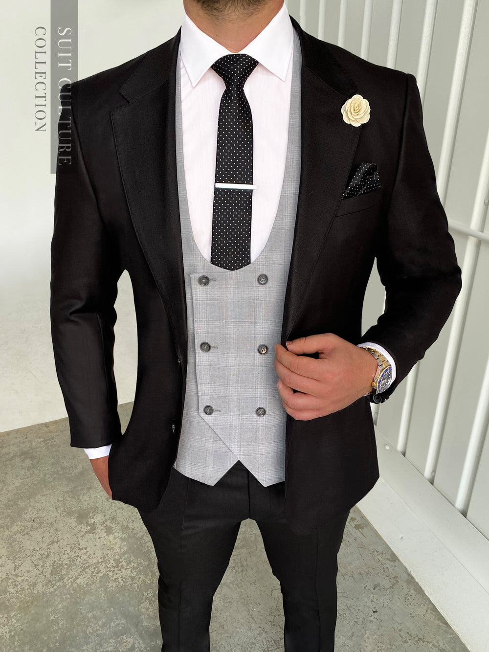 Black Wedding Suit With Grey Waistcoat New York Black Milan