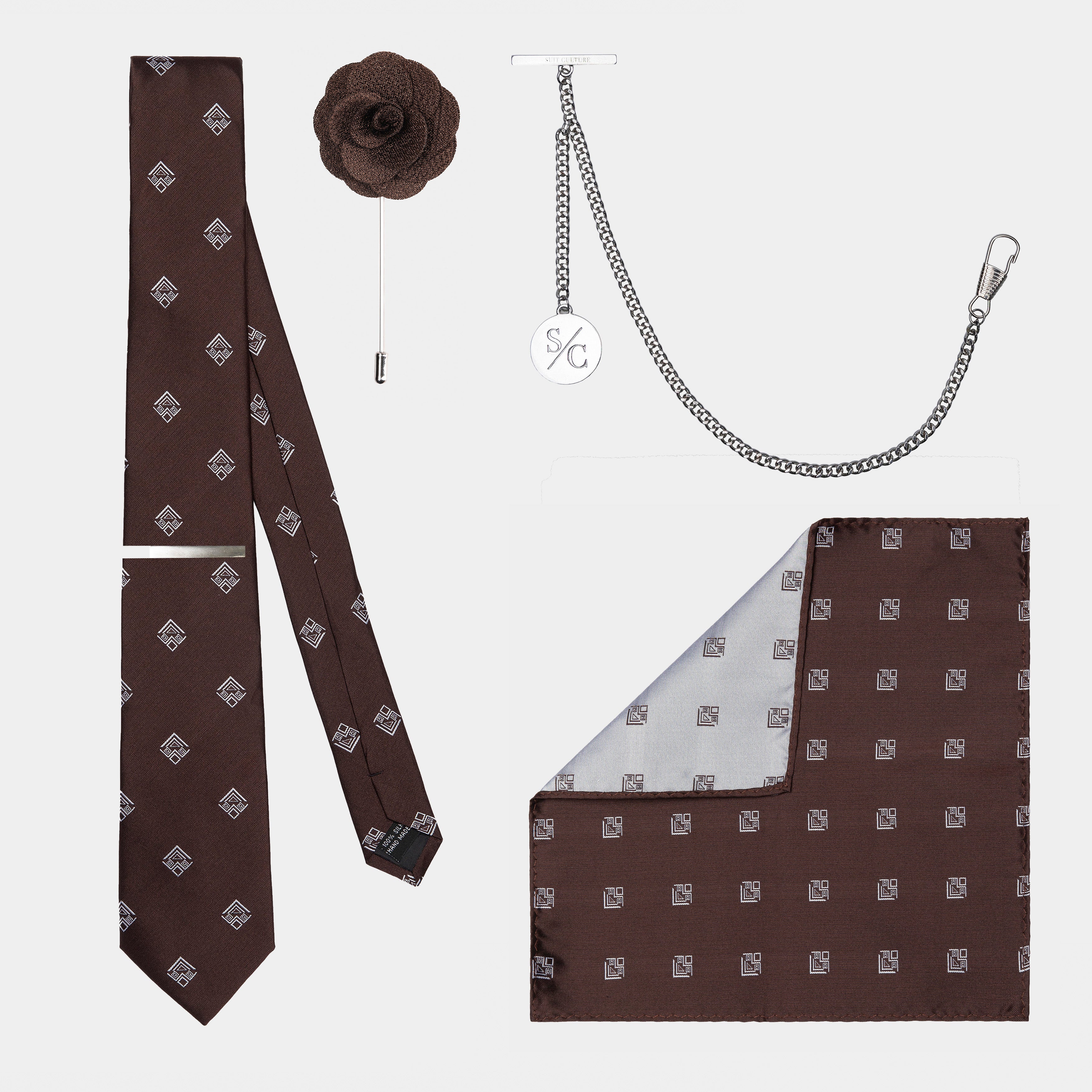 Brown Aztec Silk Accessories Set