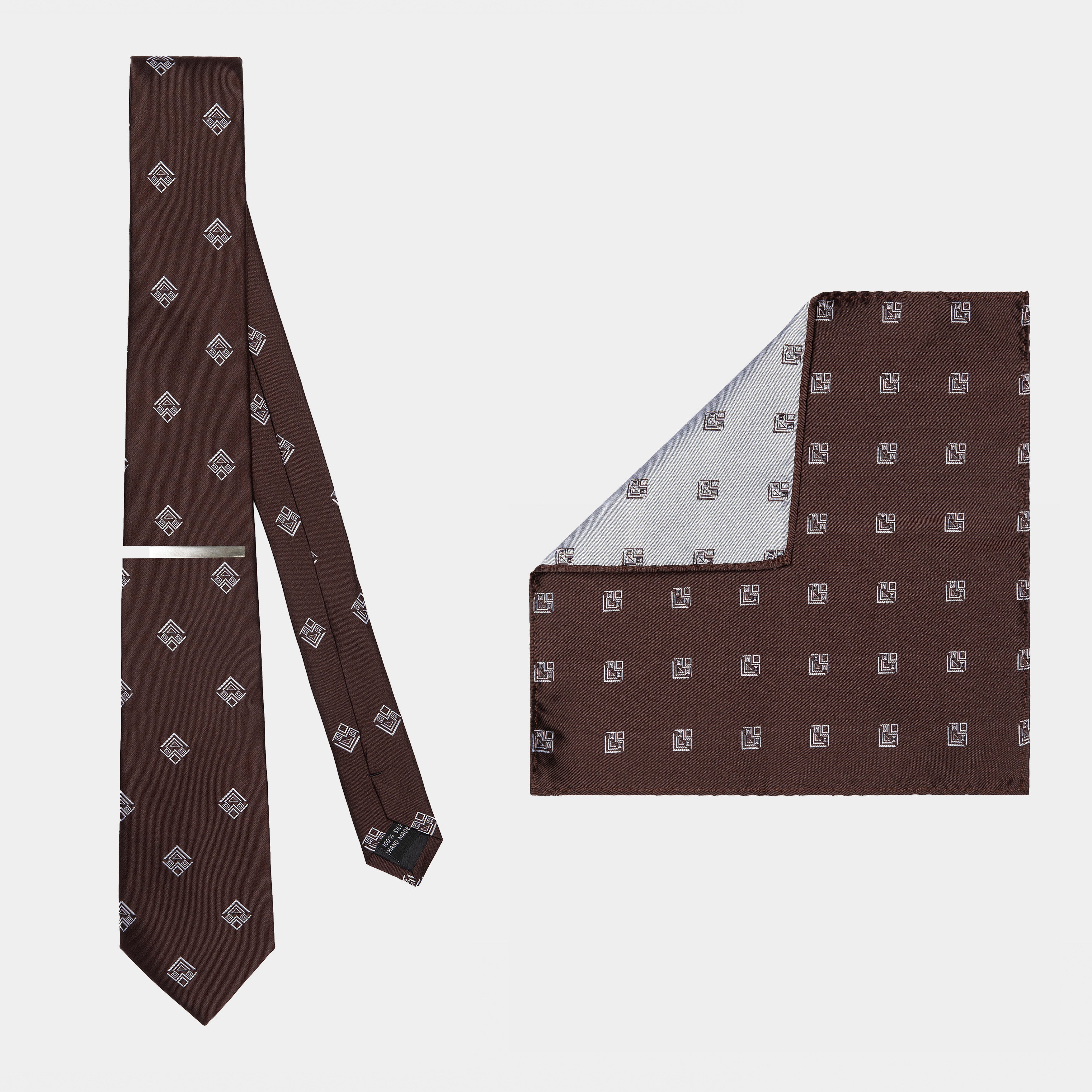 Brown Aztec Silk Accessories Set