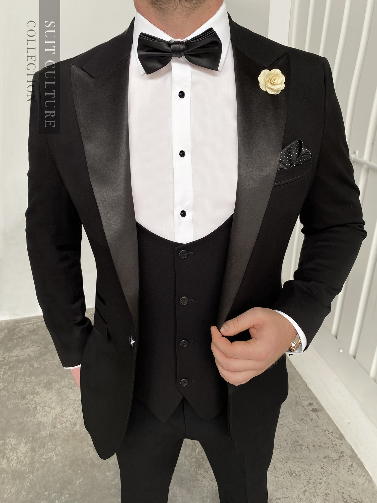 Bow Tie Black Suit With White Jacket Full Black Suit With A White