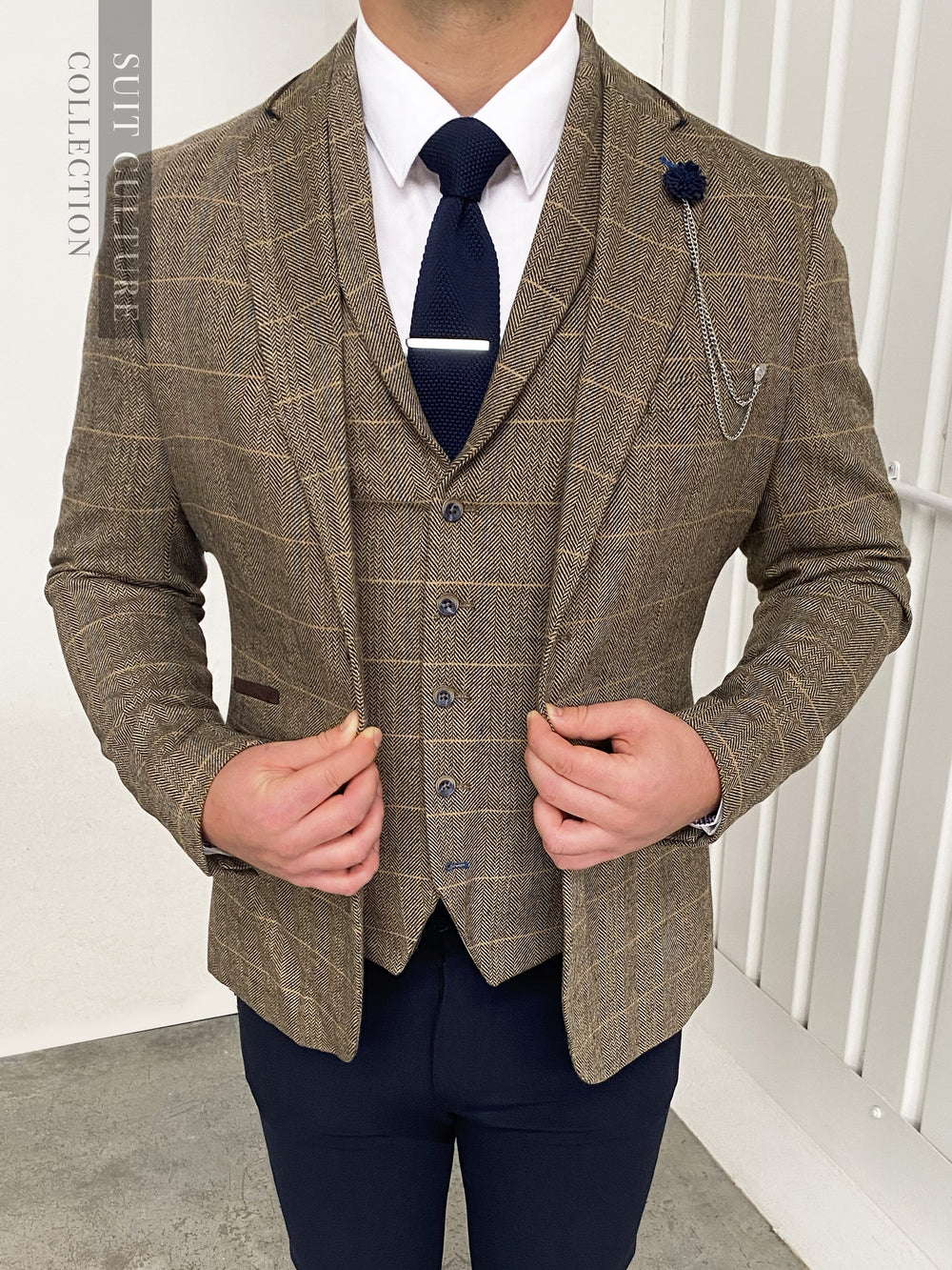 Tweed suit mens hot sale 3 piece