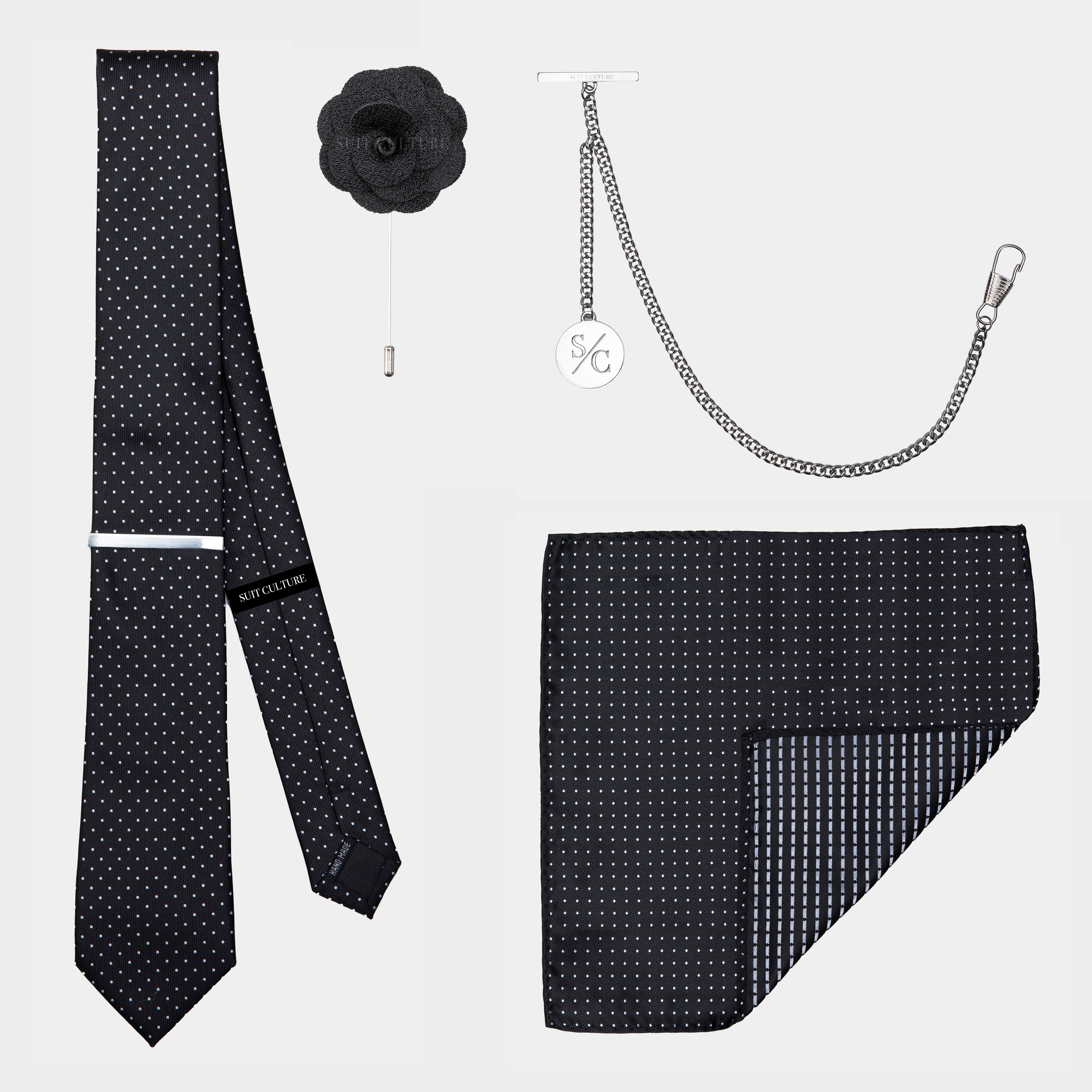 Black Dot Silk Accessories Set