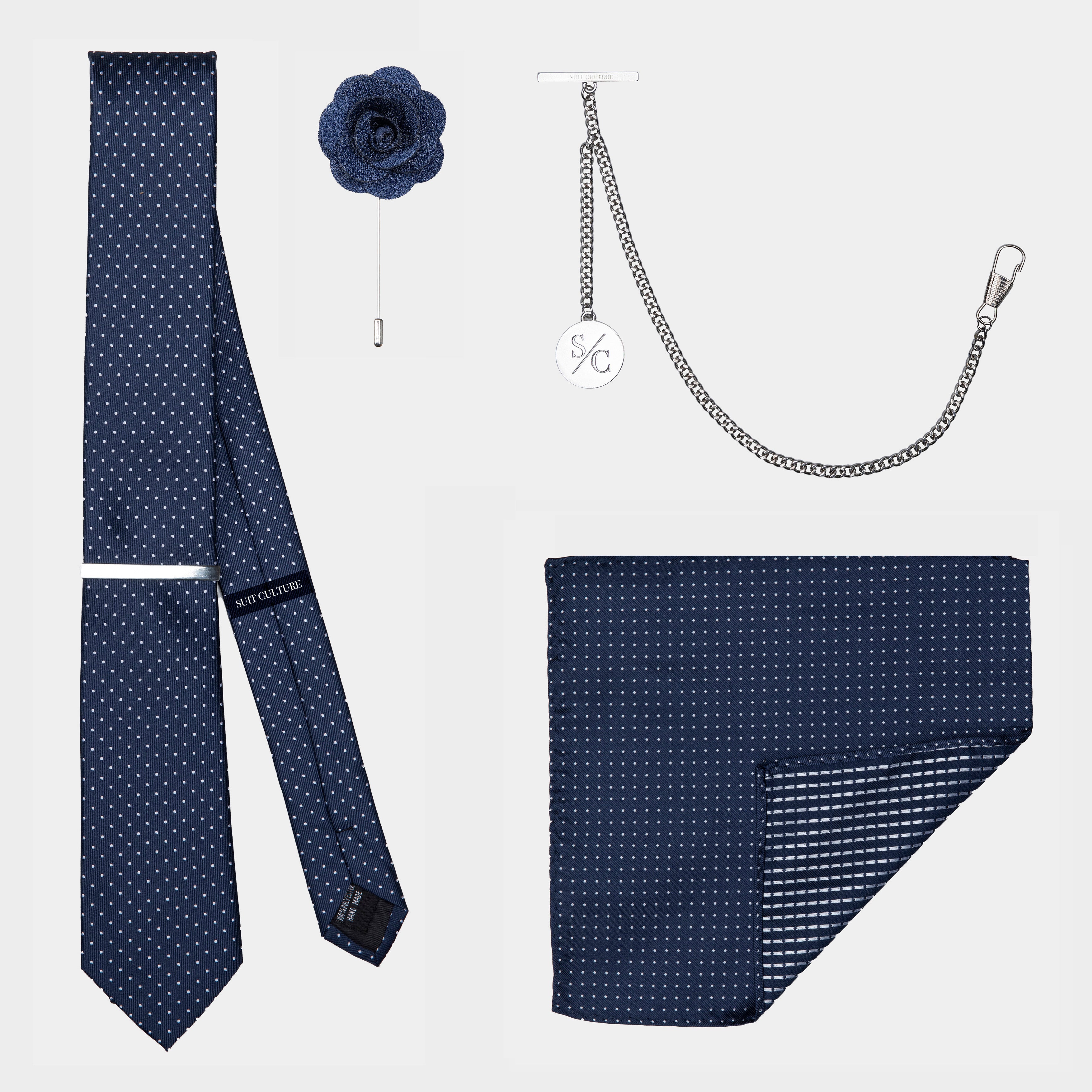 Navy Dot Silk Accessories Set