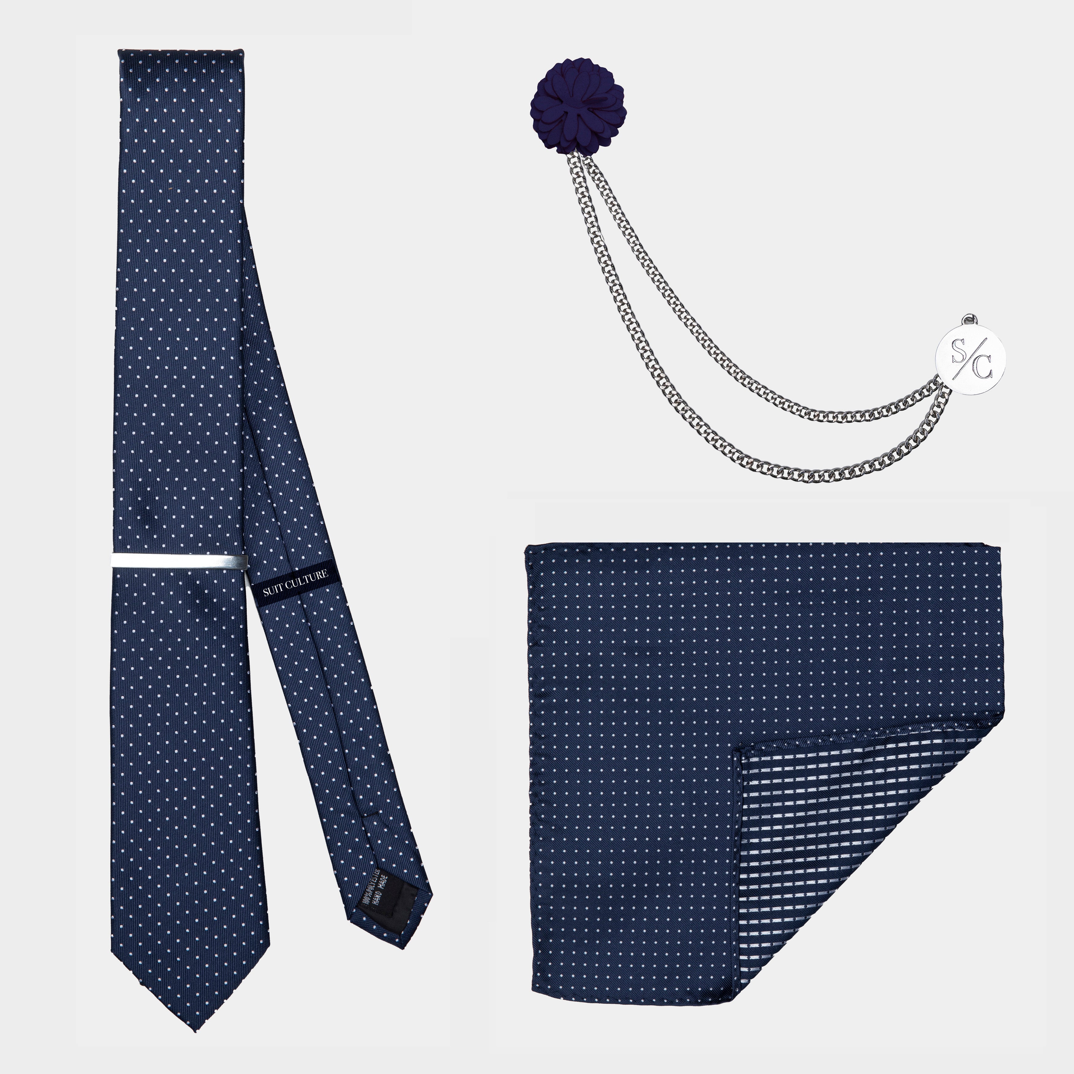 Navy Dot Silk Accessories Set